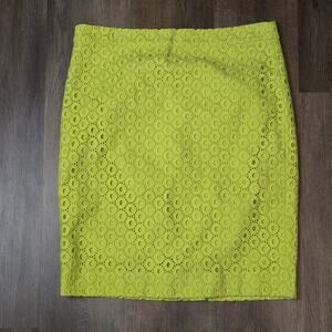 J.CREW Cotton Eyelet Overlay Kiwi Lime Green No. 2 Pencil Skirt Size 10